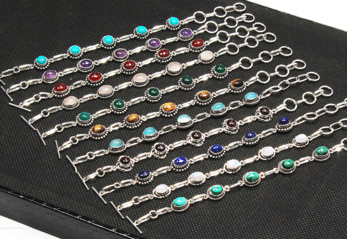 Multi-Gemstone Setting Bracelets – Silver-Plated, Handmade, Natural Crystals | Wholesale