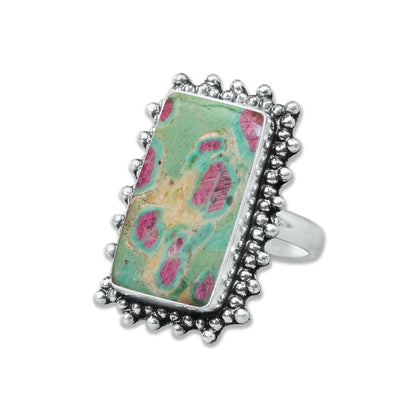 Fuchsite Rings – Handmade, Silver-Plated, Shimmery Green Crystal (Made to Order)