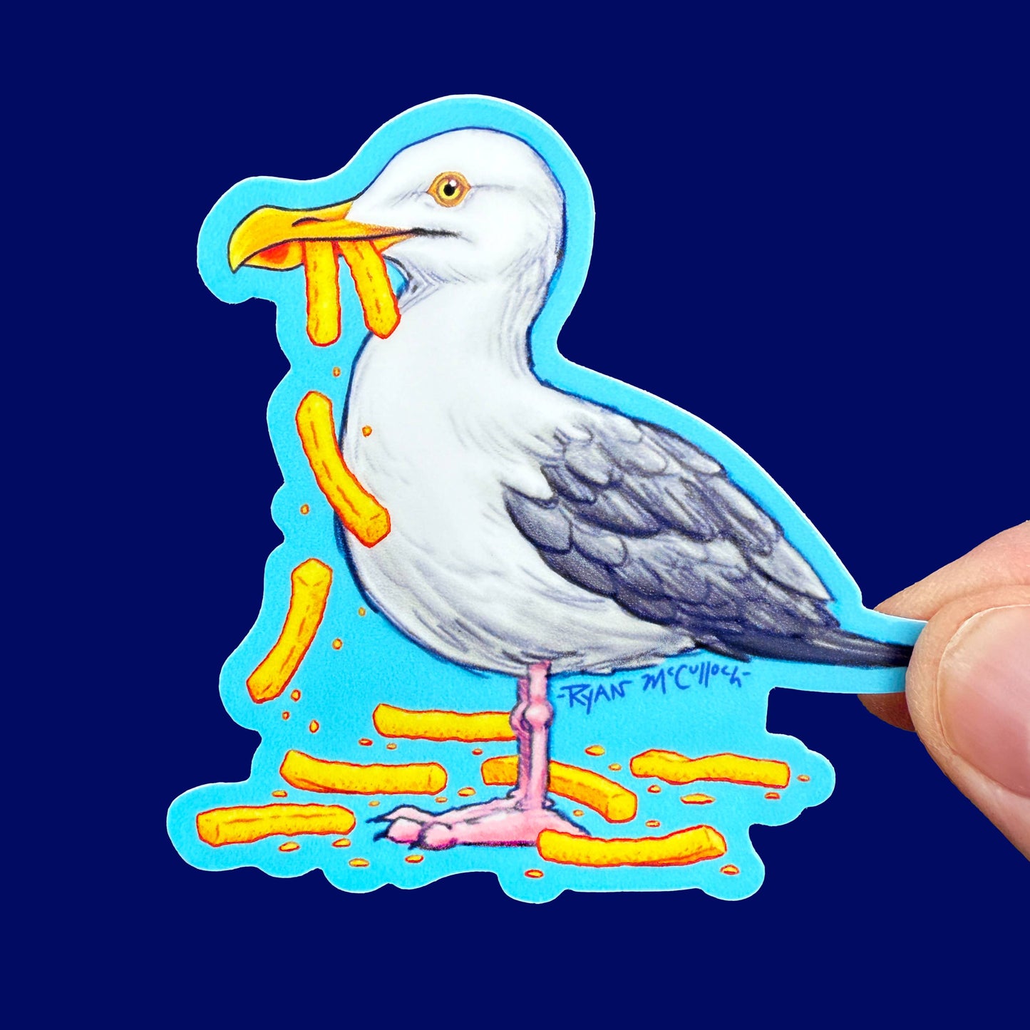 VINYL or GLITTER STICKER: Seagull With French Fries