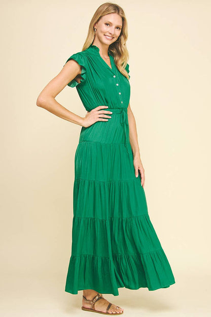 SATIN TIERED MAXI DRESS - 3775DD