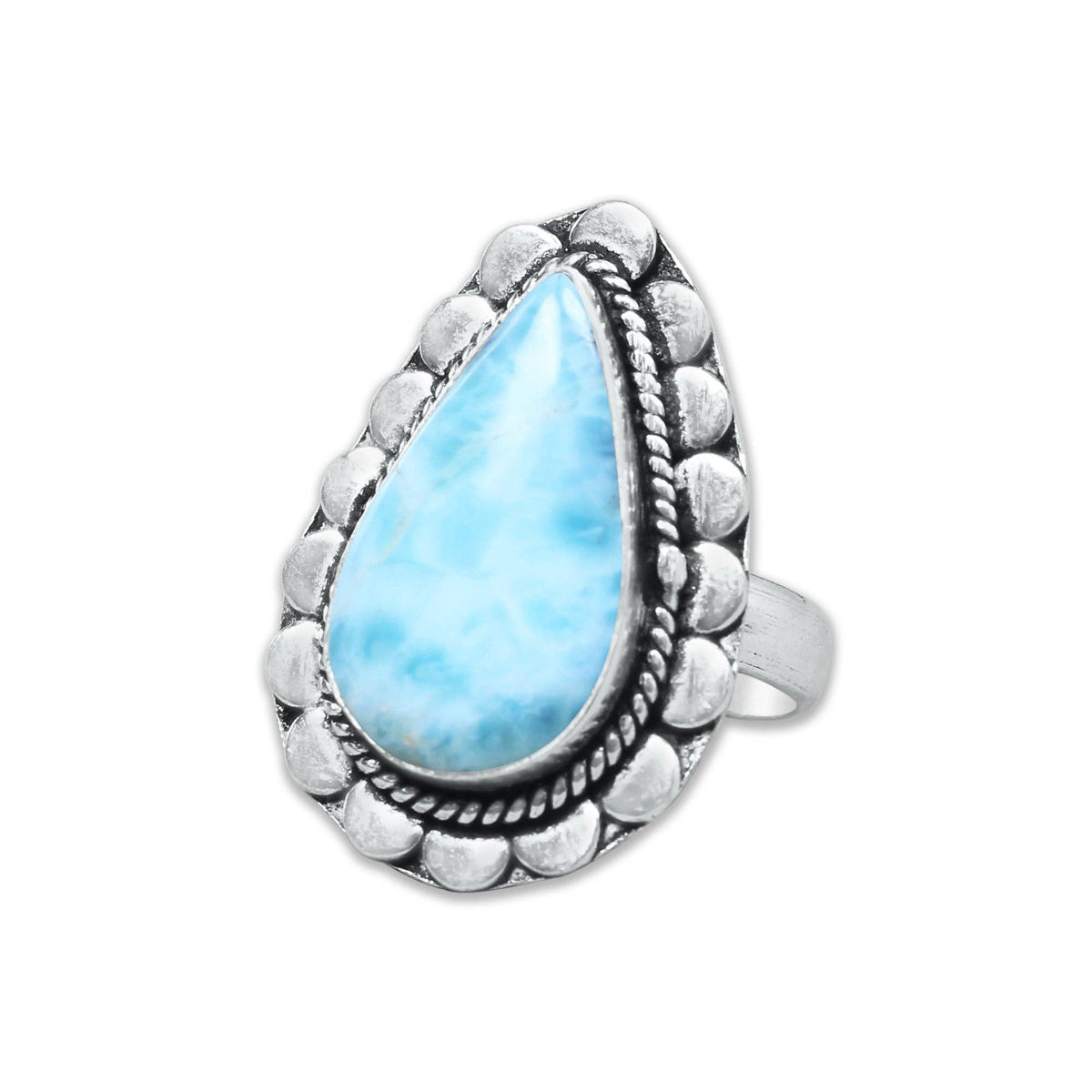 Larimar Rings – Silver-Plated, Handmade, Ocean Blue Dominican Stone (US Sizes 6–10) | Wholesale