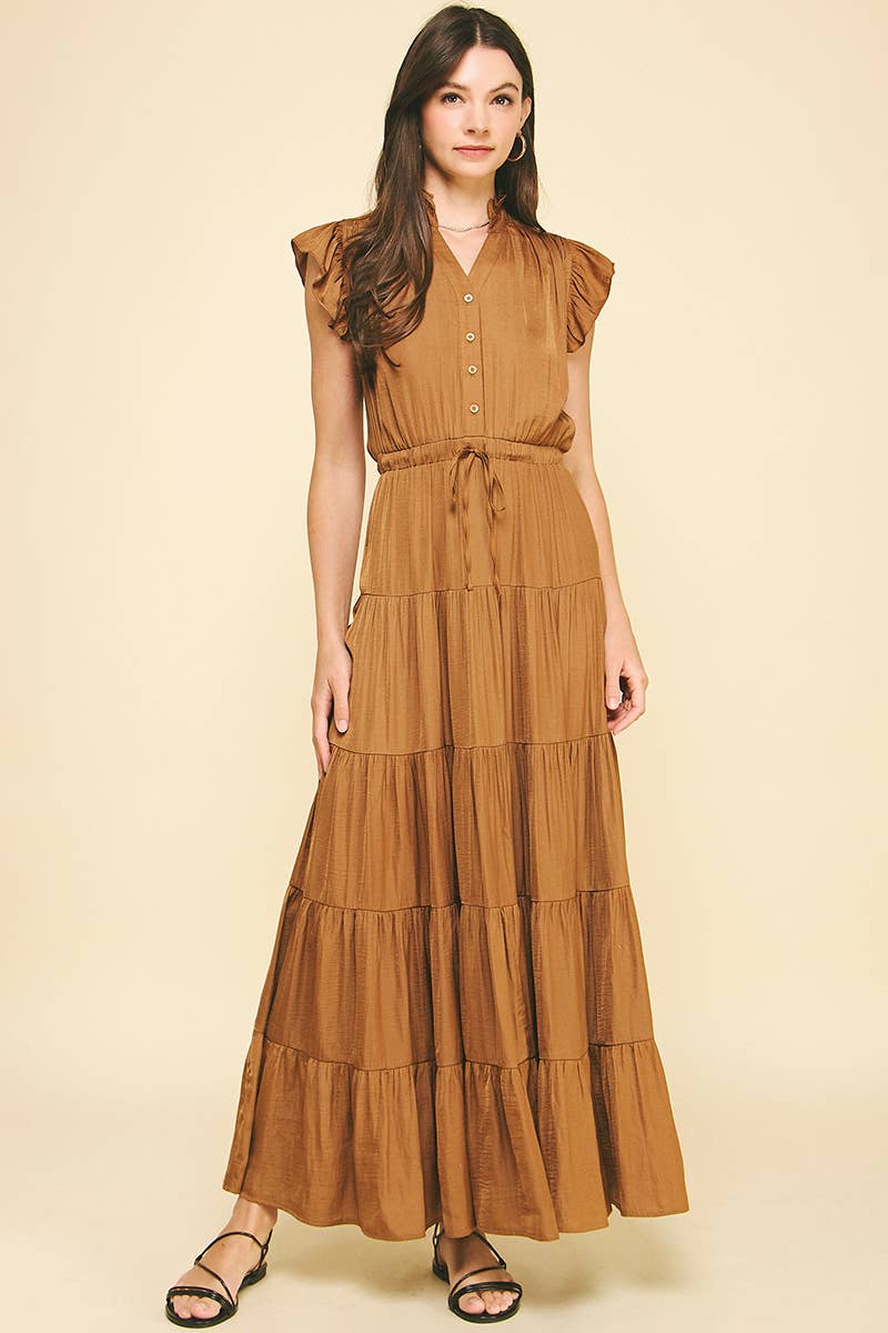 SATIN TIERED MAXI DRESS - 3775DD