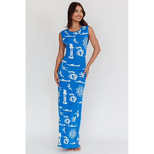 SLEEVELESS OCEAN VIBES DETAIL MAXI DRESS