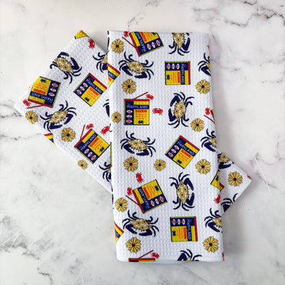 Maryland Seasoning Patterned Waffle Kitchen Dish Towel
