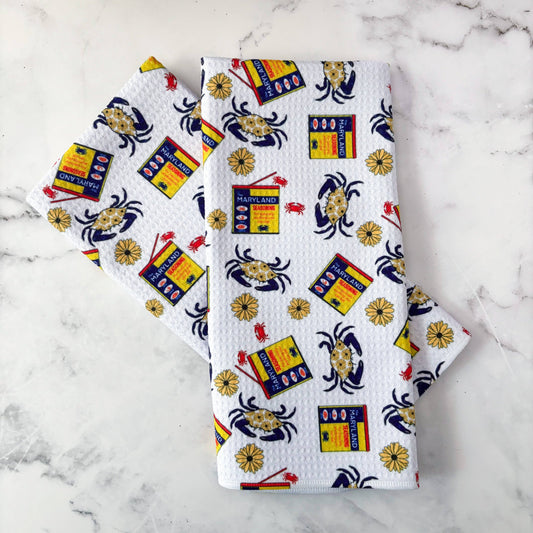 Maryland Seasoning Patterned Waffle Kitchen Dish Towel