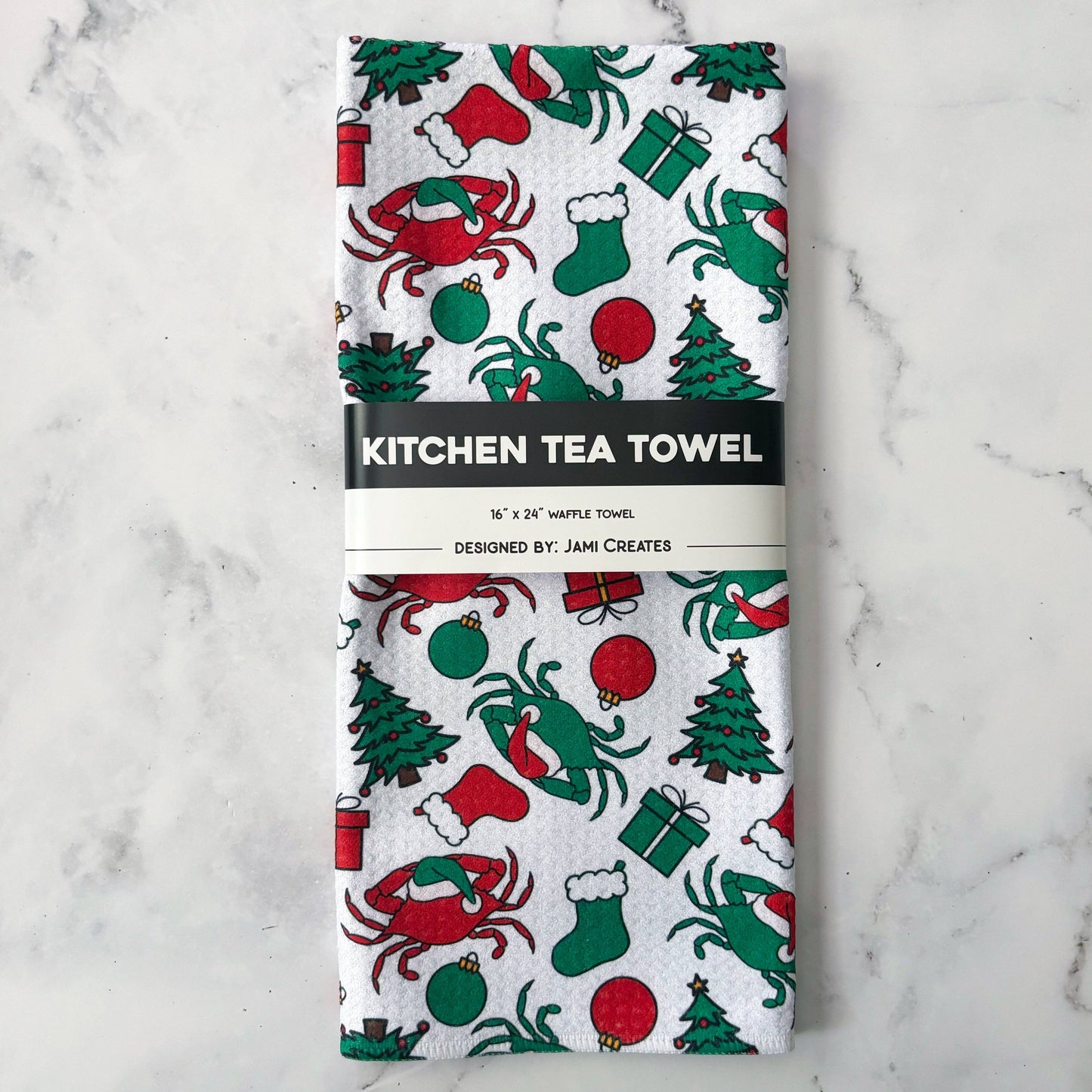 Maryland Christmas Crab Patterned Waffle Kitchen Dish Towel
