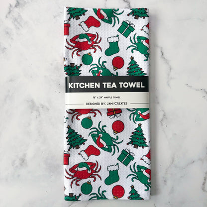 Maryland Christmas Crab Patterned Waffle Kitchen Dish Towel