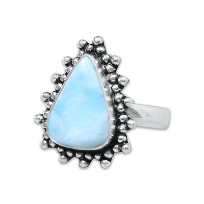 Larimar Rings – Silver-Plated, Handmade, Ocean Blue Dominican Stone (US Sizes 6–10) | Wholesale