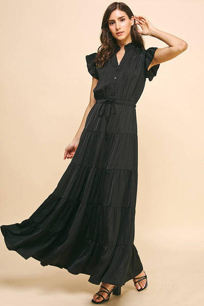 SATIN TIERED MAXI DRESS - 3775DD