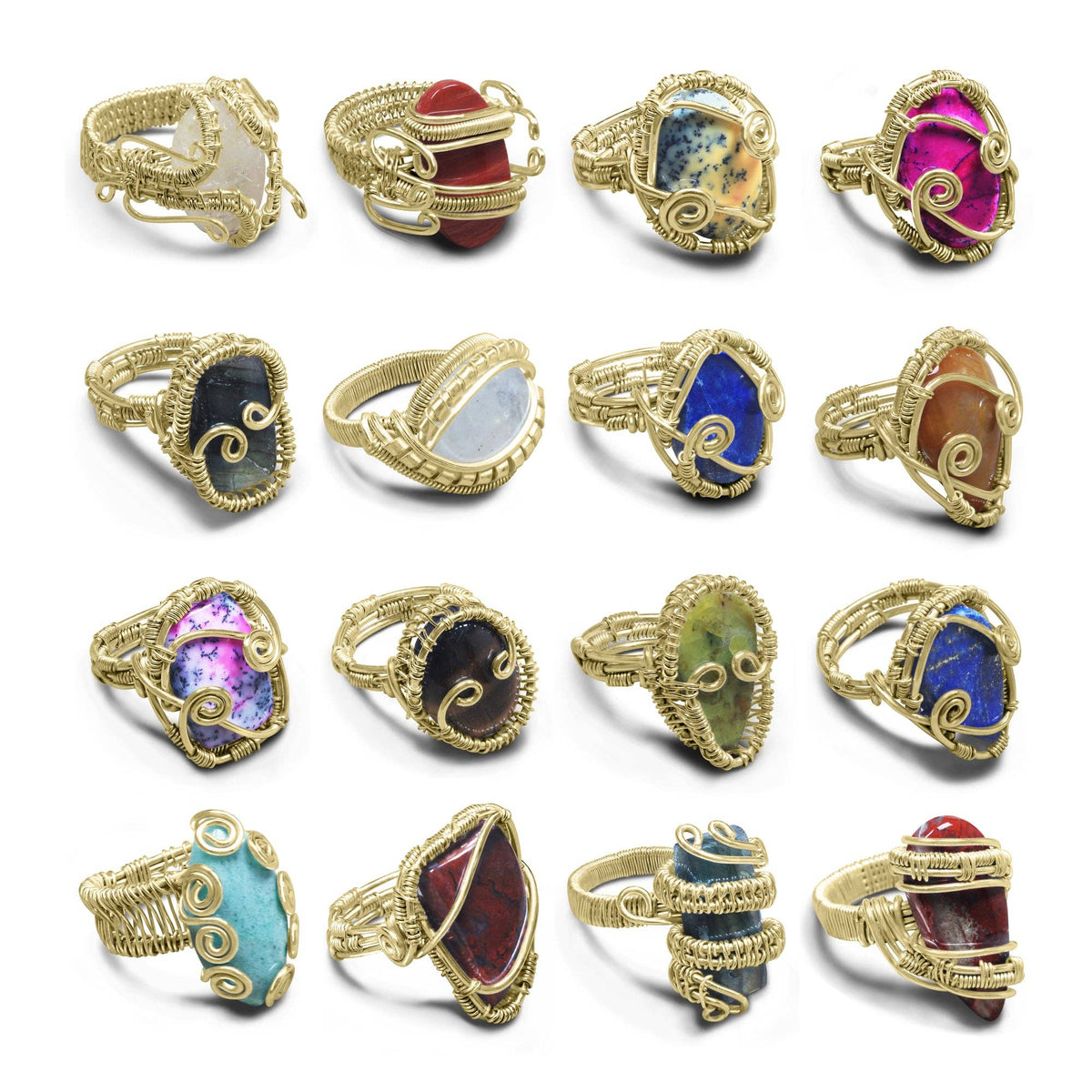 Wire Wrapped Gemstone Rings – Copper, Gold, Silver & Black Rhodium | Handmade | Wholesale Bundles