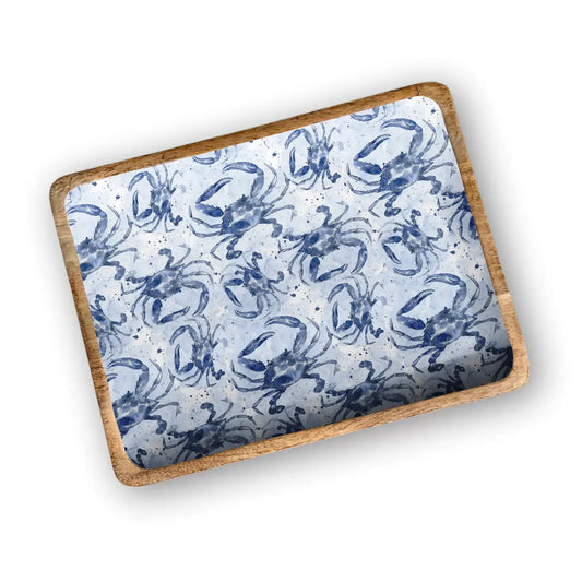 Blue Watercolor Crab 13'X17" Decorative Tray 3-50 PREORDER