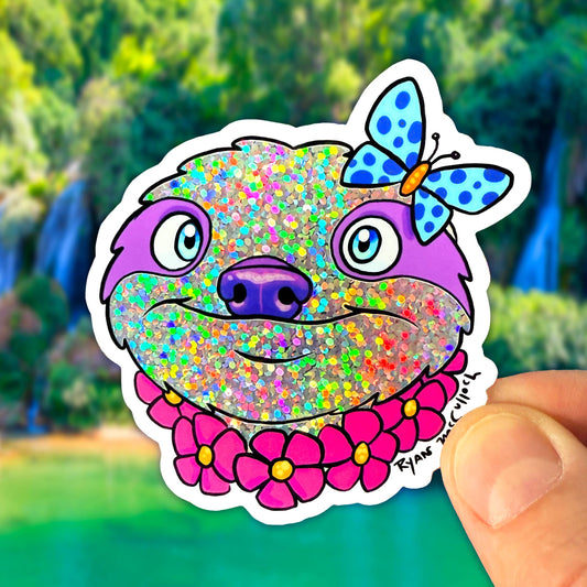 GLITTER STICKER: Cute Tropical Sloth