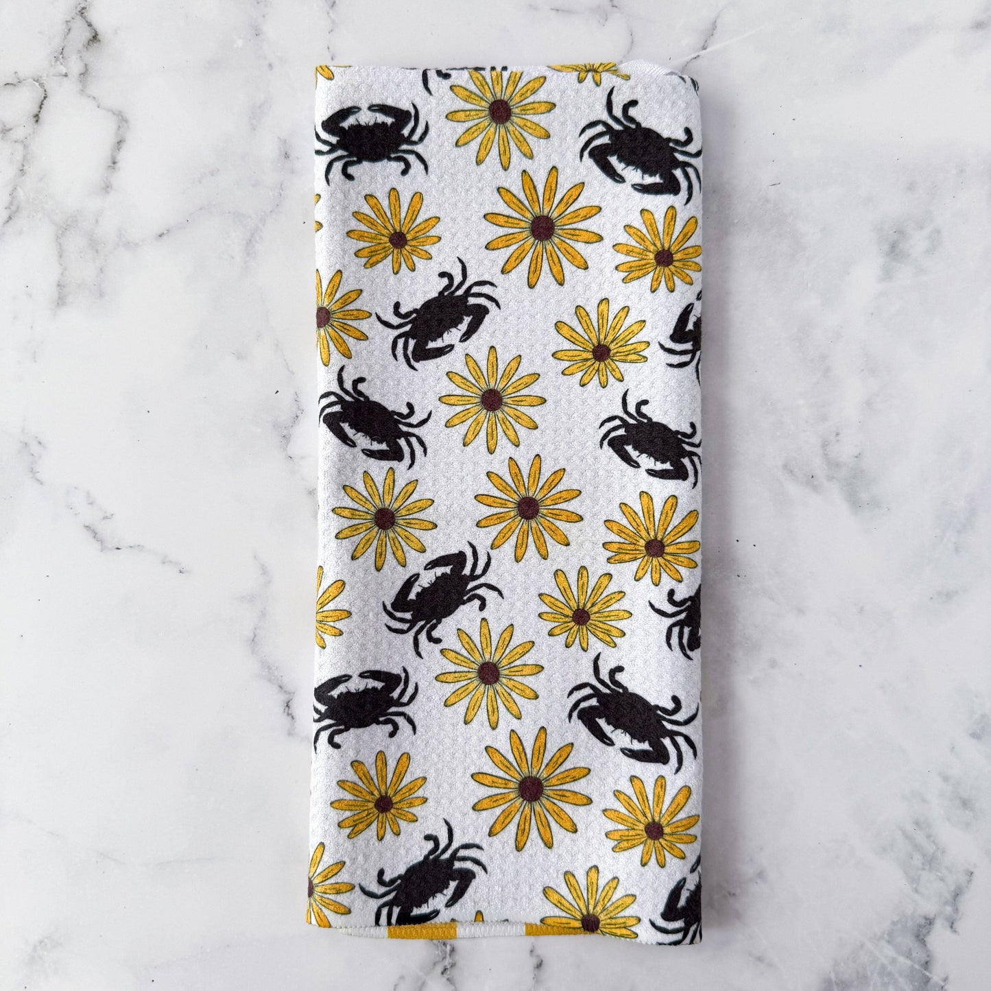 Black Eyed Susan Maryland Crab Double Sided Waffle Kitchen Dish Towel
