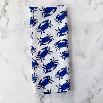 Maryland Blue Crab Double Sided Patterned Waffle Kitchen Dish Towel