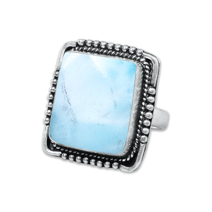 Larimar Rings – Silver-Plated, Handmade, Ocean Blue Dominican Stone (US Sizes 6–10) | Wholesale