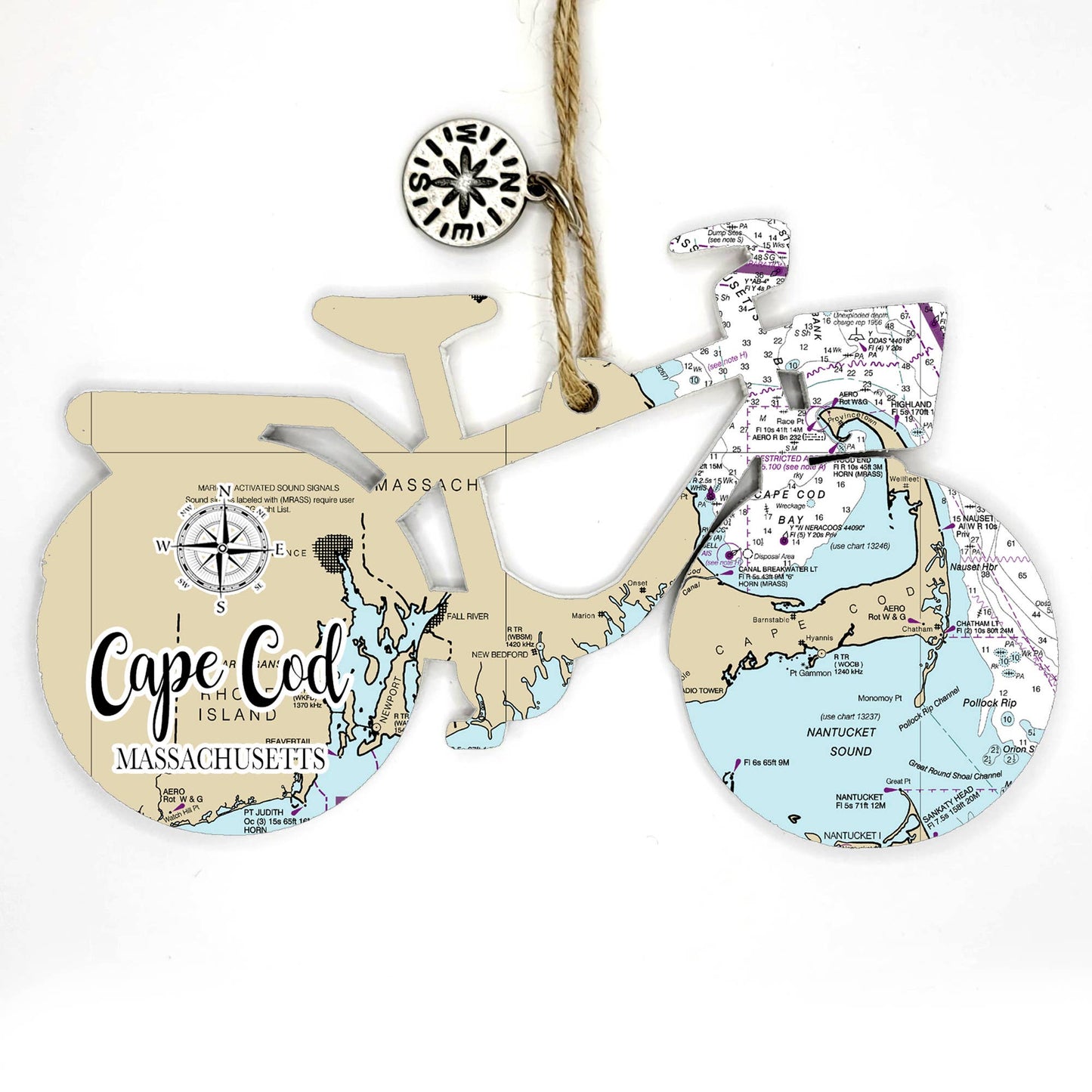 Wood Bicycle Ornament with Map Custom Location!