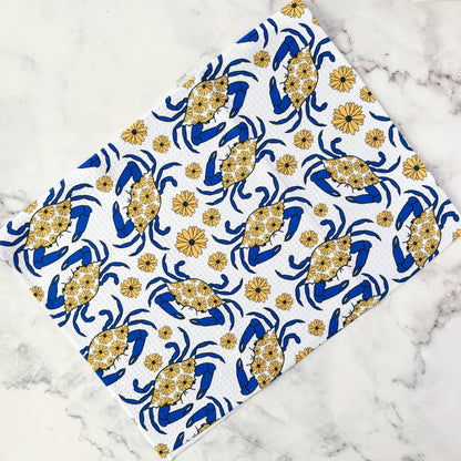 Maryland Blue Crab Patterned Waffle Kitchen Dish Towel