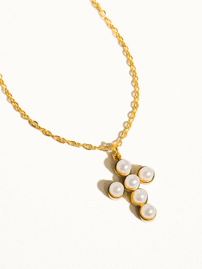 Faith Non-Tarnish Dainty Pearl Cross Necklace