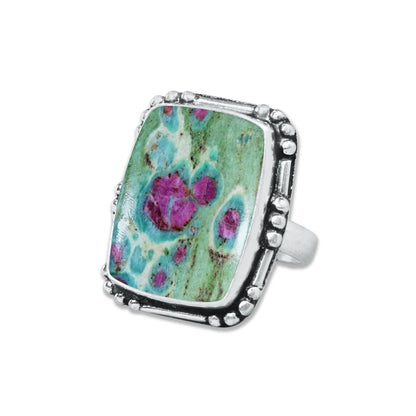 Fuchsite Rings – Handmade, Silver-Plated, Shimmery Green Crystal (Made to Order)