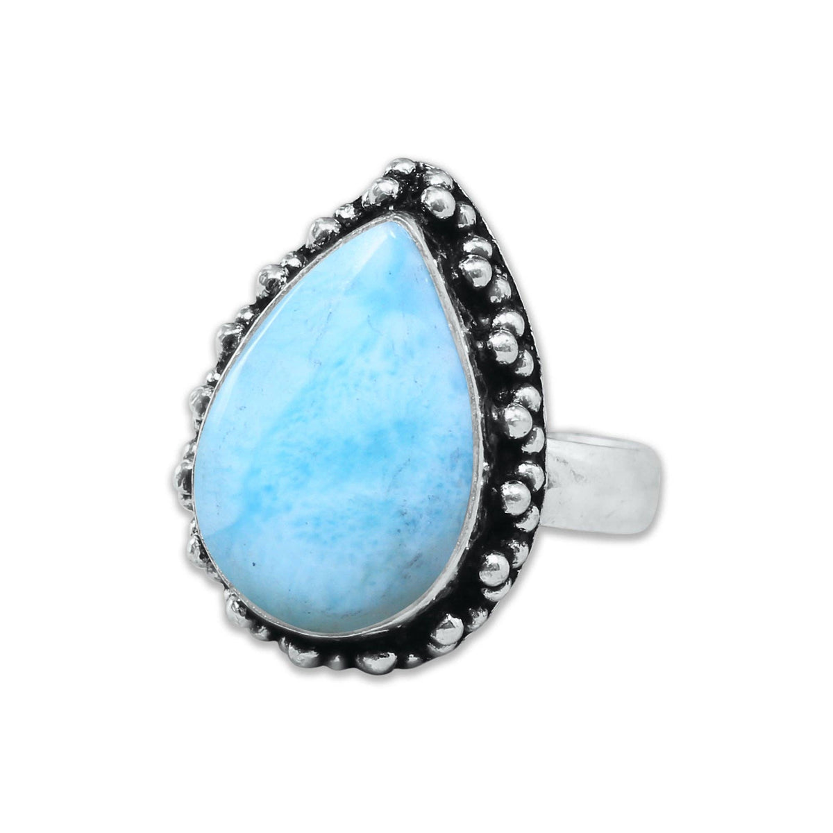 Larimar Rings – Silver-Plated, Handmade, Ocean Blue Dominican Stone (US Sizes 6–10) | Wholesale