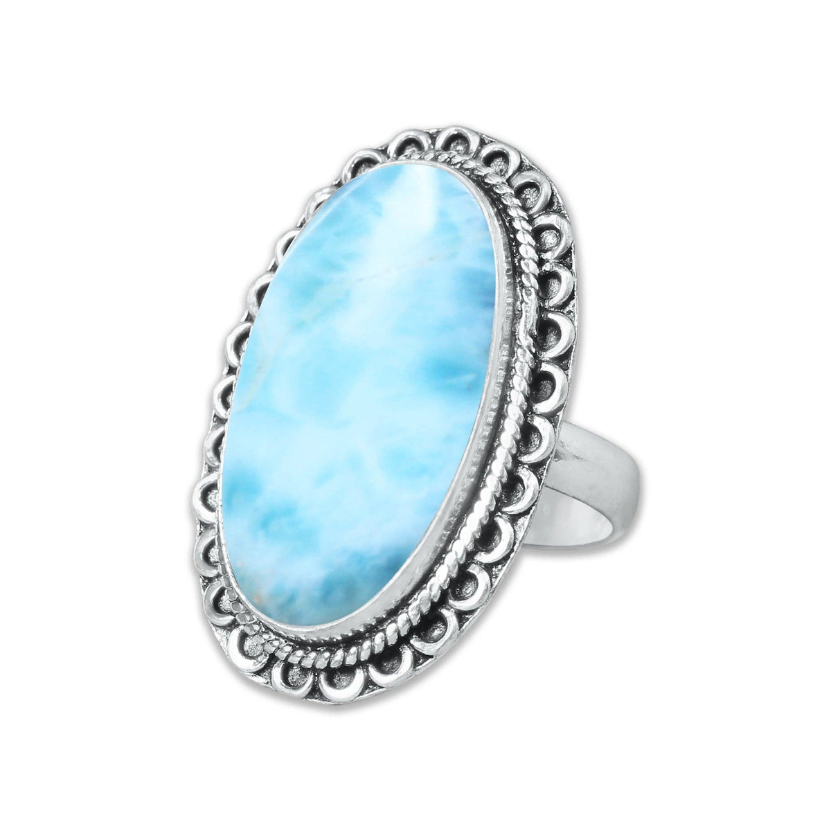 Larimar Rings – Silver-Plated, Handmade, Ocean Blue Dominican Stone (US Sizes 6–10) | Wholesale