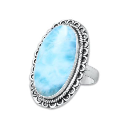 Larimar Rings – Silver-Plated, Handmade, Ocean Blue Dominican Stone (US Sizes 6–10) | Wholesale