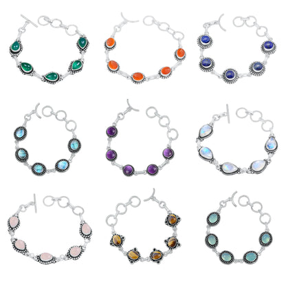 Multi-Gemstone Setting Bracelets – Silver-Plated, Handmade, Natural Crystals | Wholesale