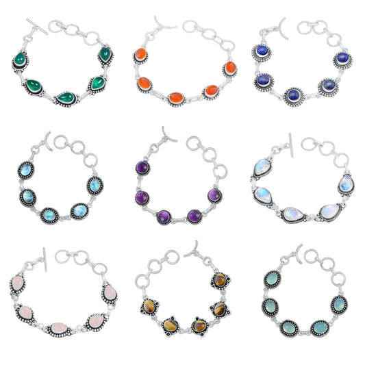 Multi-Gemstone Setting Bracelets – Silver-Plated, Handmade, Natural Crystals | Wholesale