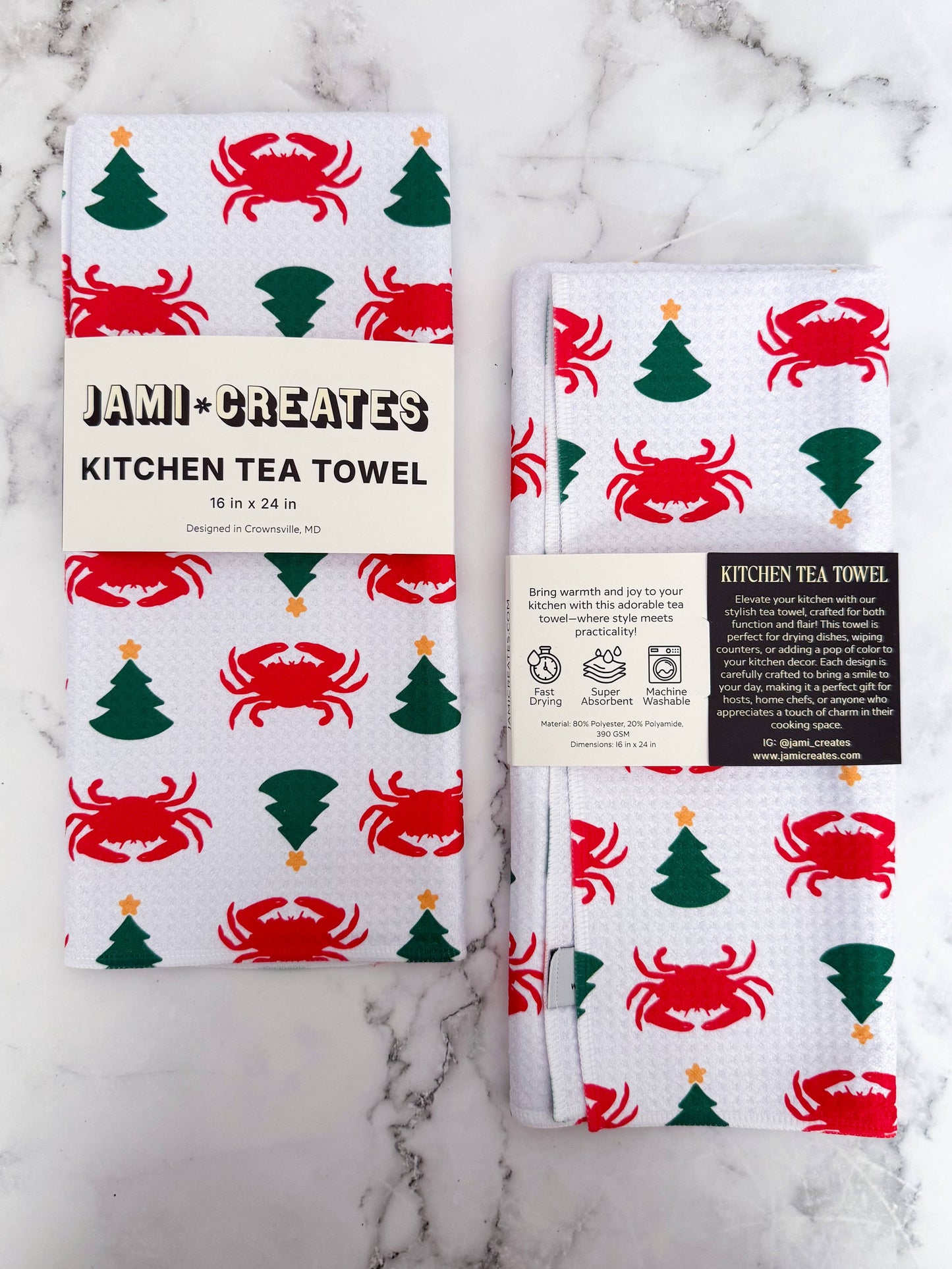 Crab & Christmas Tree Pattern Kitchen Dish Tea Towel