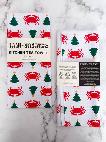 Crab & Christmas Tree Pattern Kitchen Dish Tea Towel